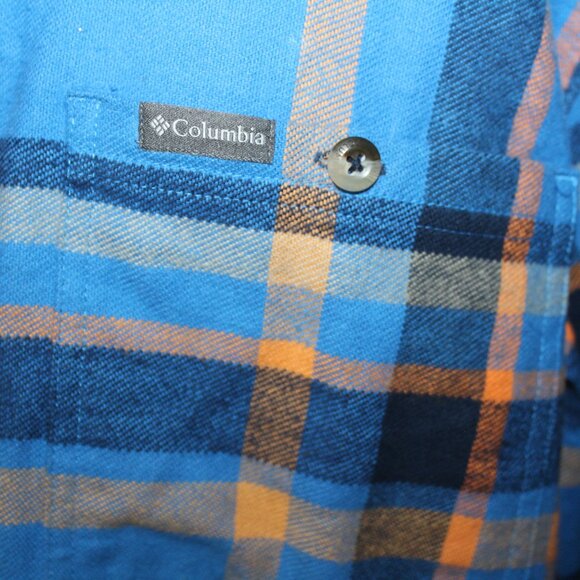 Columbia Mens Large Button Up Pitchstone Heavyweight Flannel Shirt-Bright Indigo - Picture 4 of 10